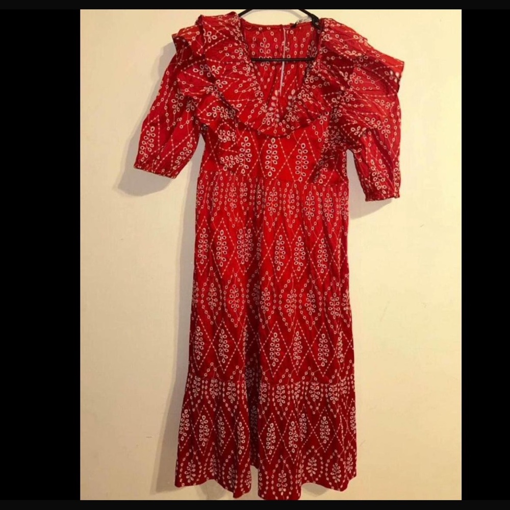 Zara Red Maxi Dress with White Pattern